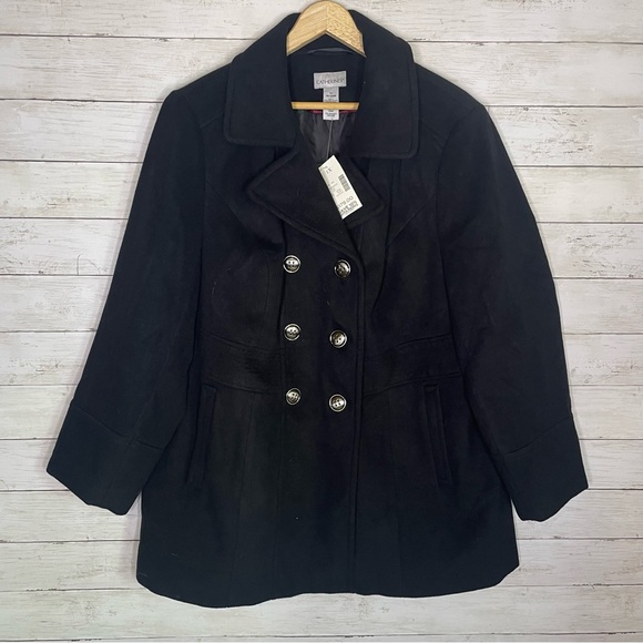 Catherine’s Black Peacoat Trench Coat Jacket Plus Size 1X 18/20w - Picture 2 of 6